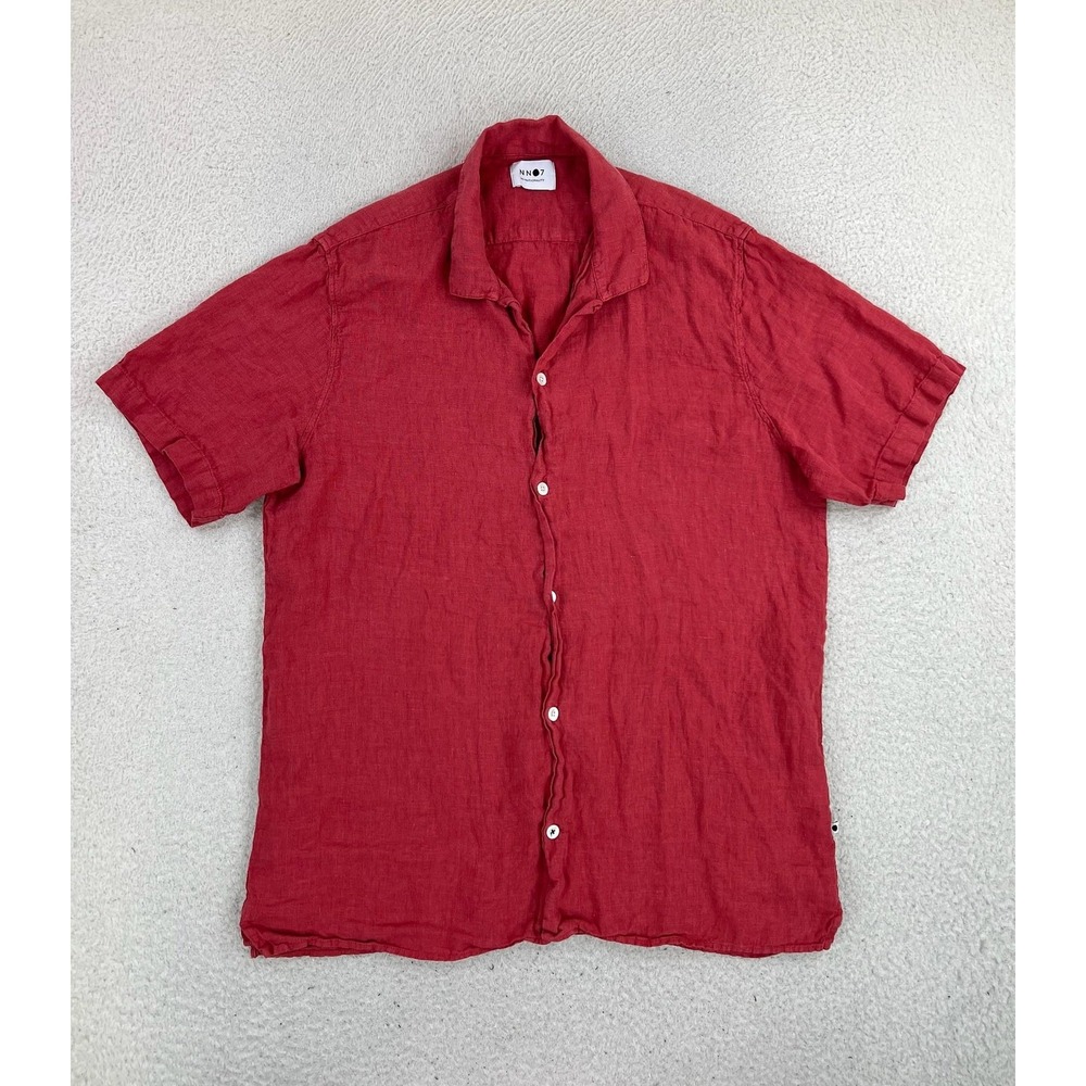 NN07 Miyagi Shirt Mens XL Red 100% Linen Short Sleeve Button Up Portugal 5706